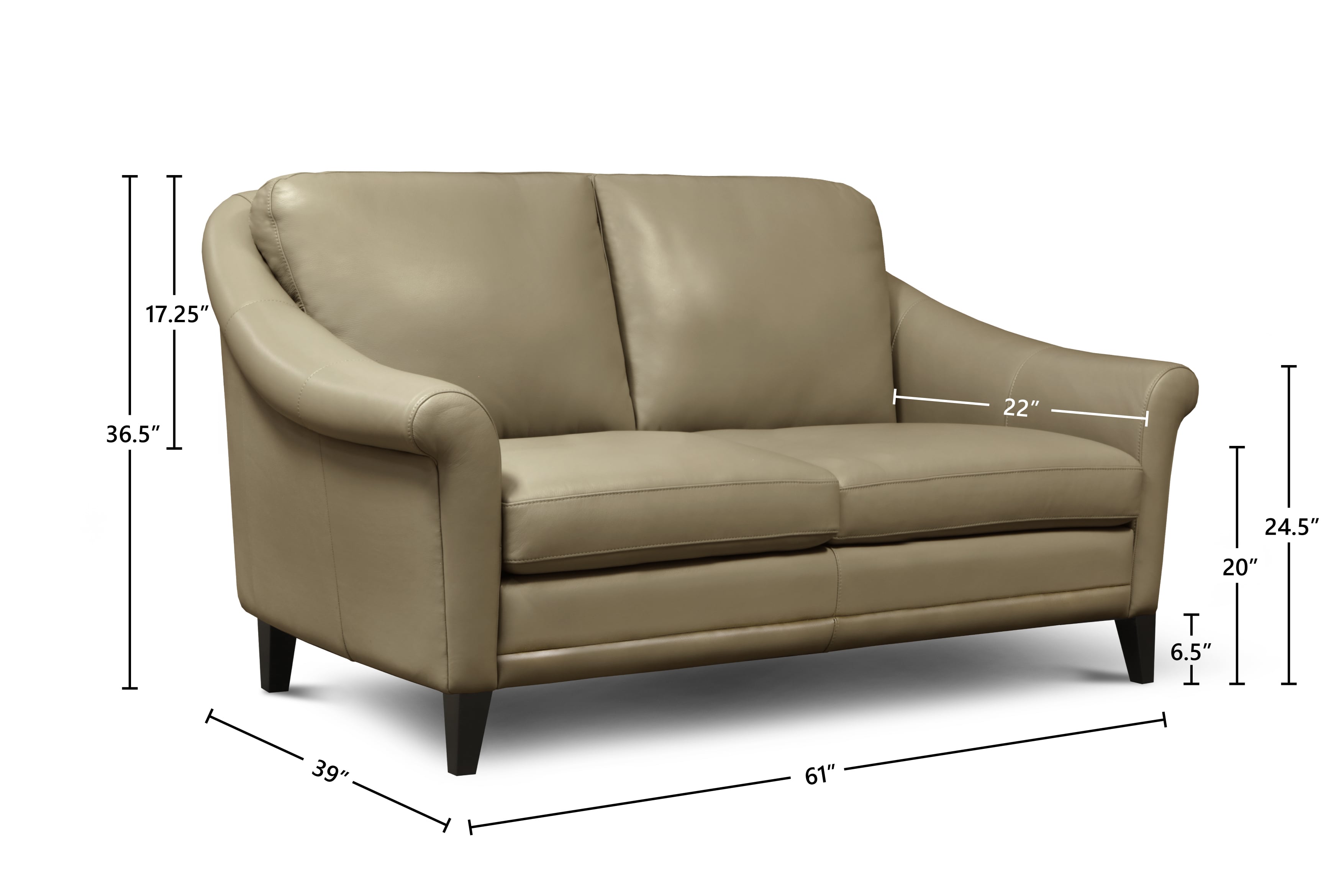 Leather Loveseat w/Sculptured Rolled Arms