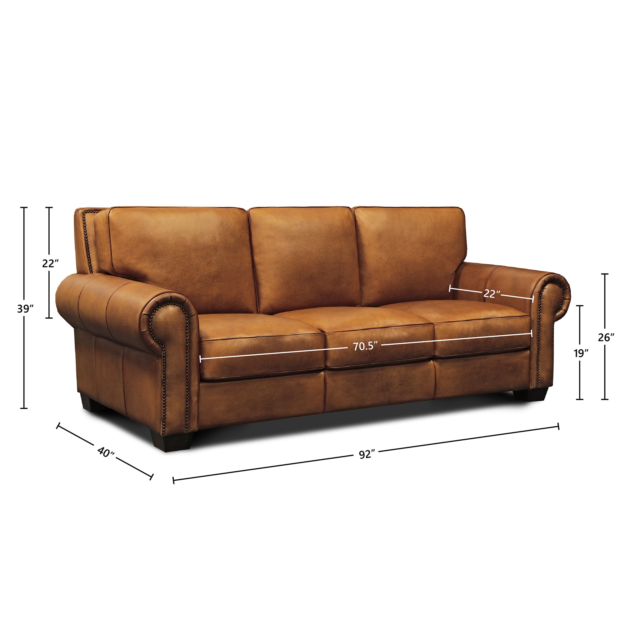 Hand-Antiqued Leather Sofa w/Nailhead Trim