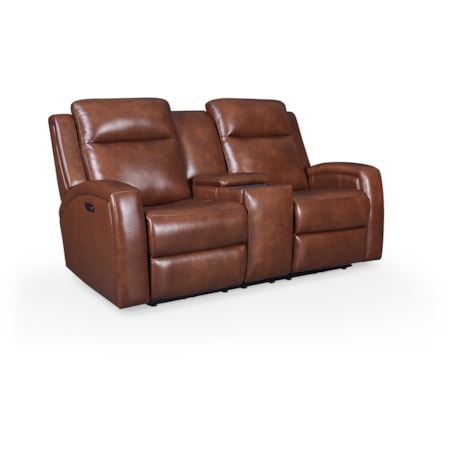 Lay-Flat Leather Recliner Loveseat w/Console