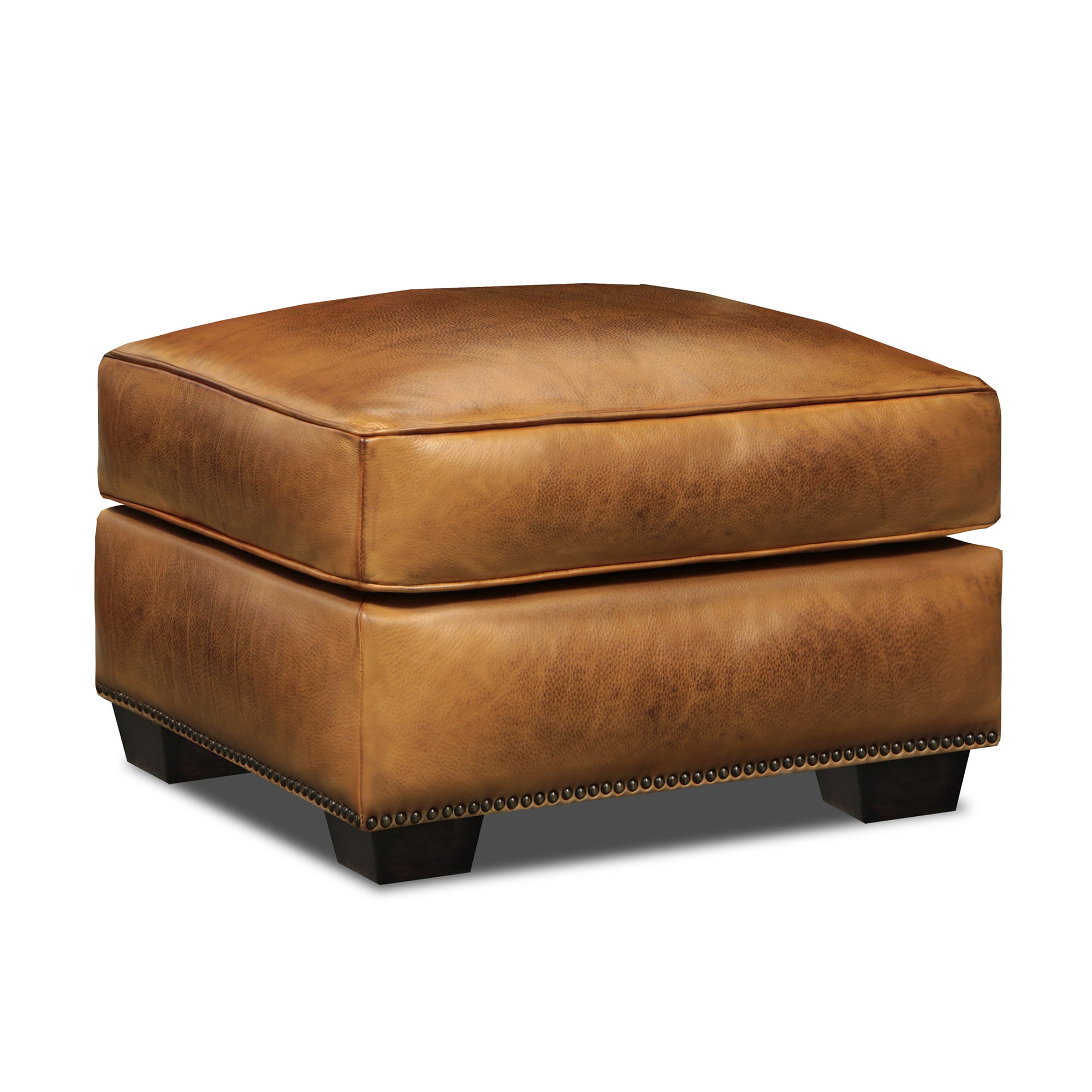 Hand-Antiqued Leather Ottoman