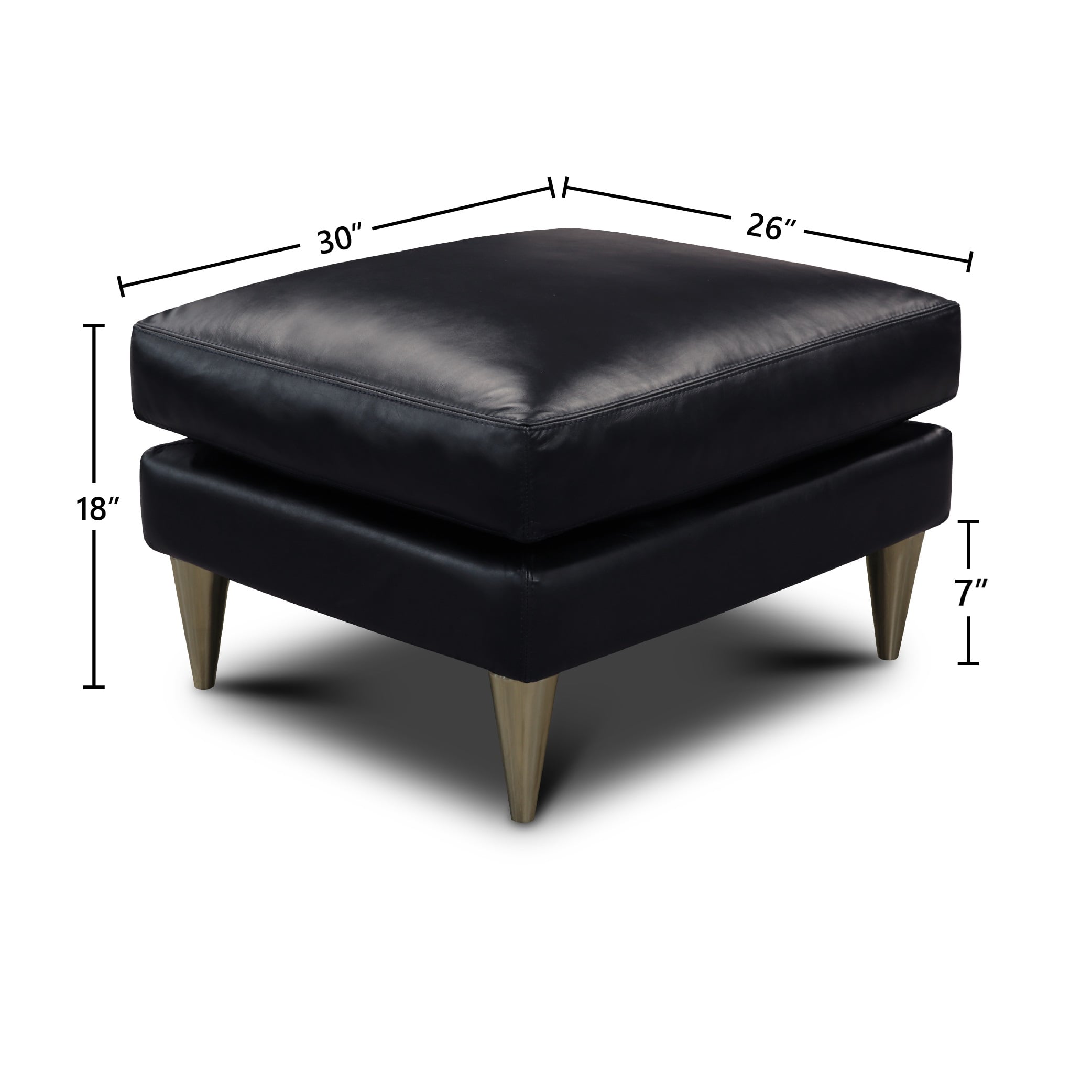 Leather Ottoman w/Cone Stainless Steel Feet