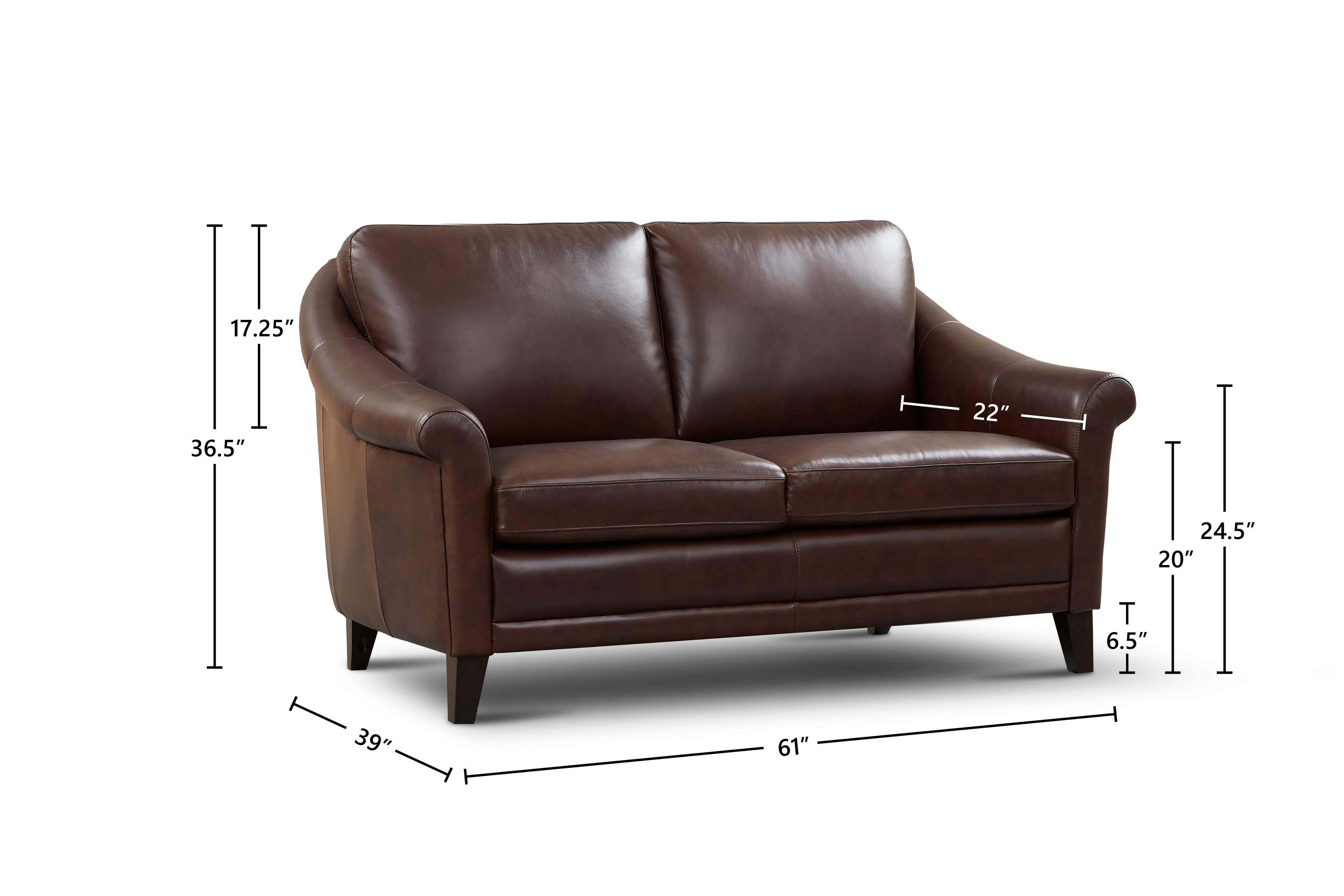GTR Leather Sienna Leather Loveseat w/Sculptured Rolled Arms