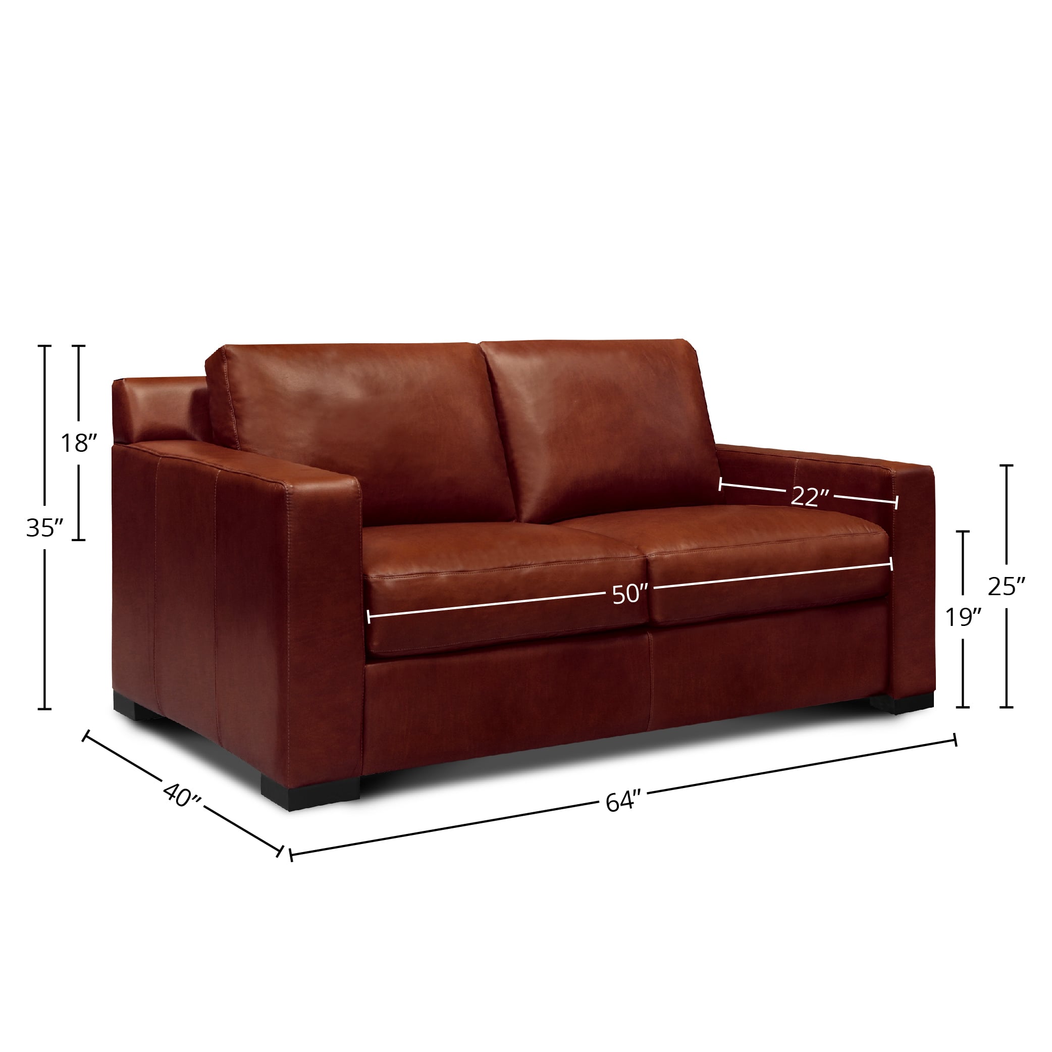 Leather Loveseat w/Solid Block Feet