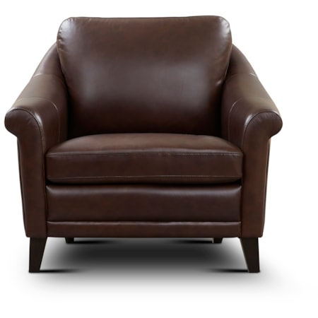 Leather Armchair w/Sculpted Rolled Arms