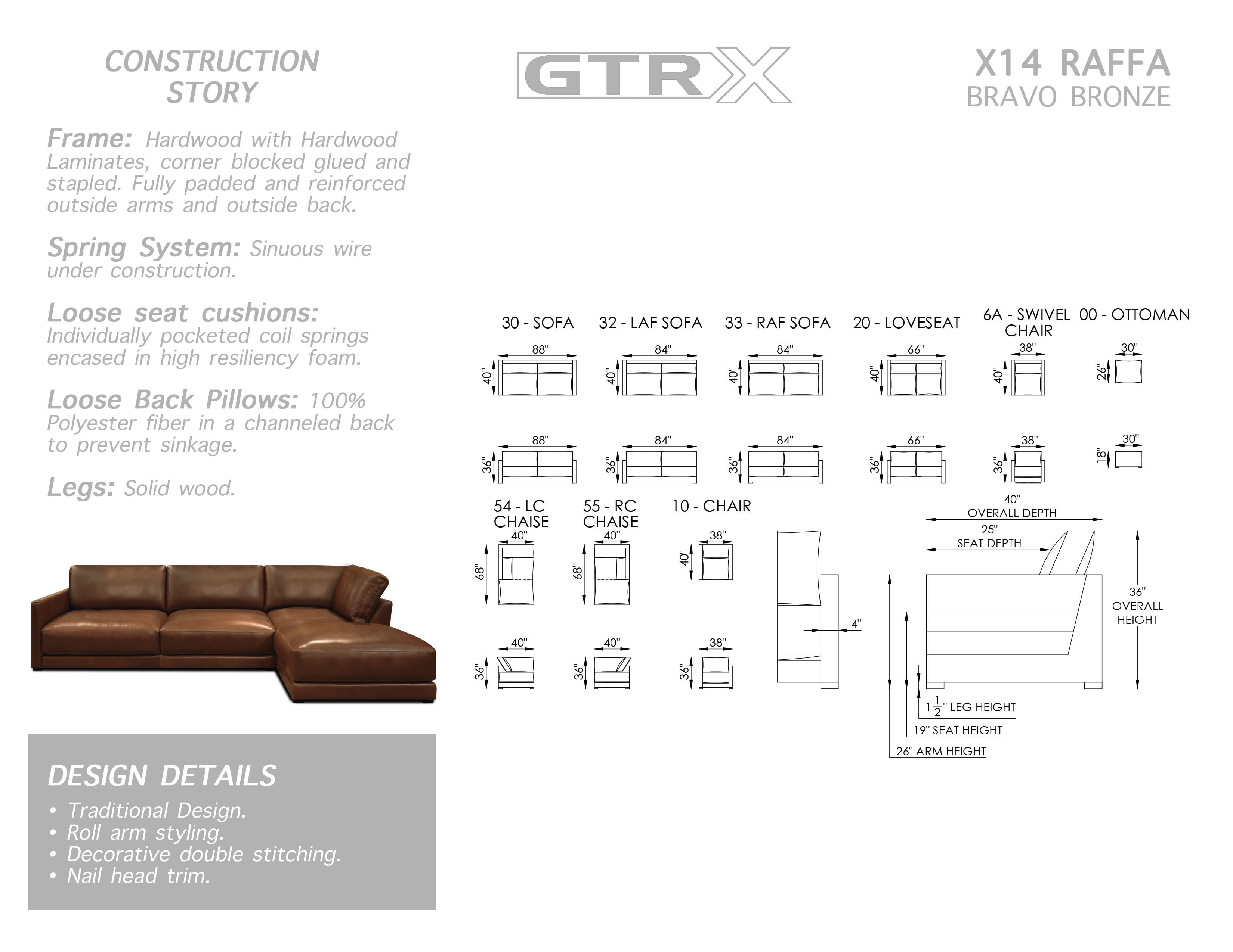 Leather Left-Arm Chaise Sectional Sofa