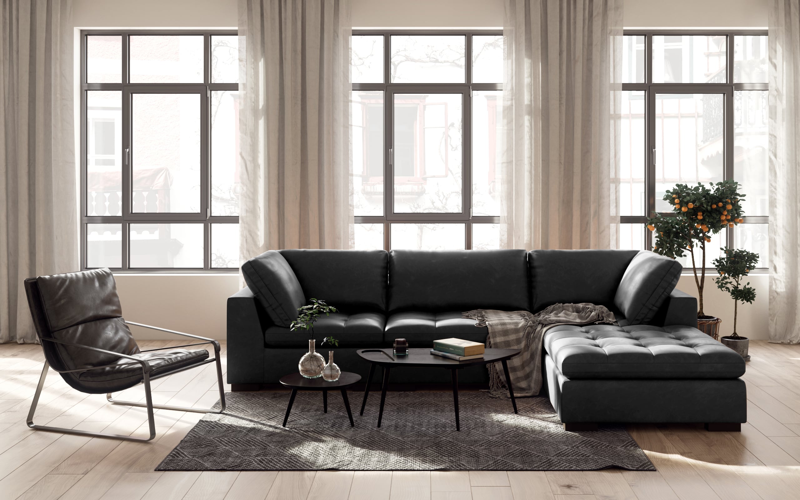 GTR Leather Kent 4-pc. Chaise Sectional Sofa