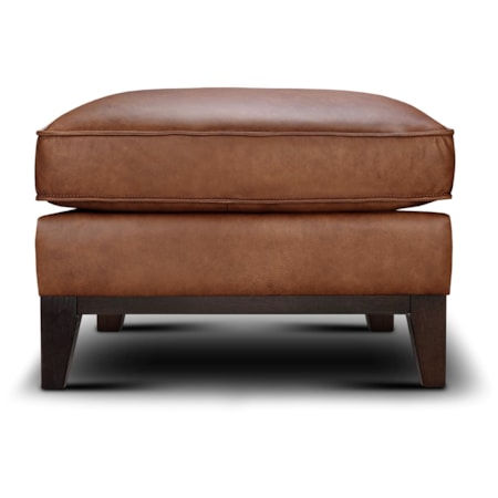 Leather Ottoman w/Solid Wood Base