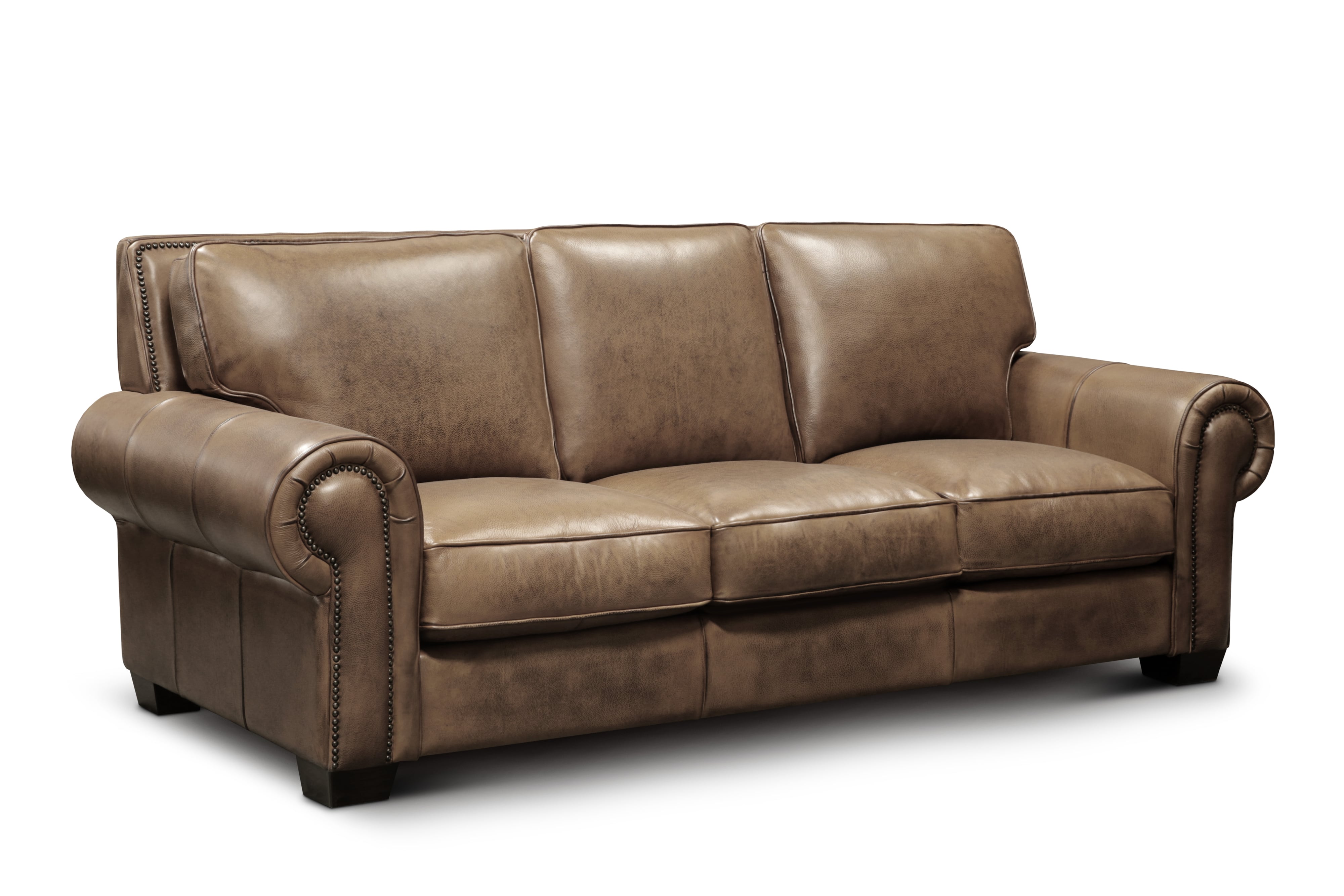Hand-Antiqued Leather Sofa w/Nailhead Trim