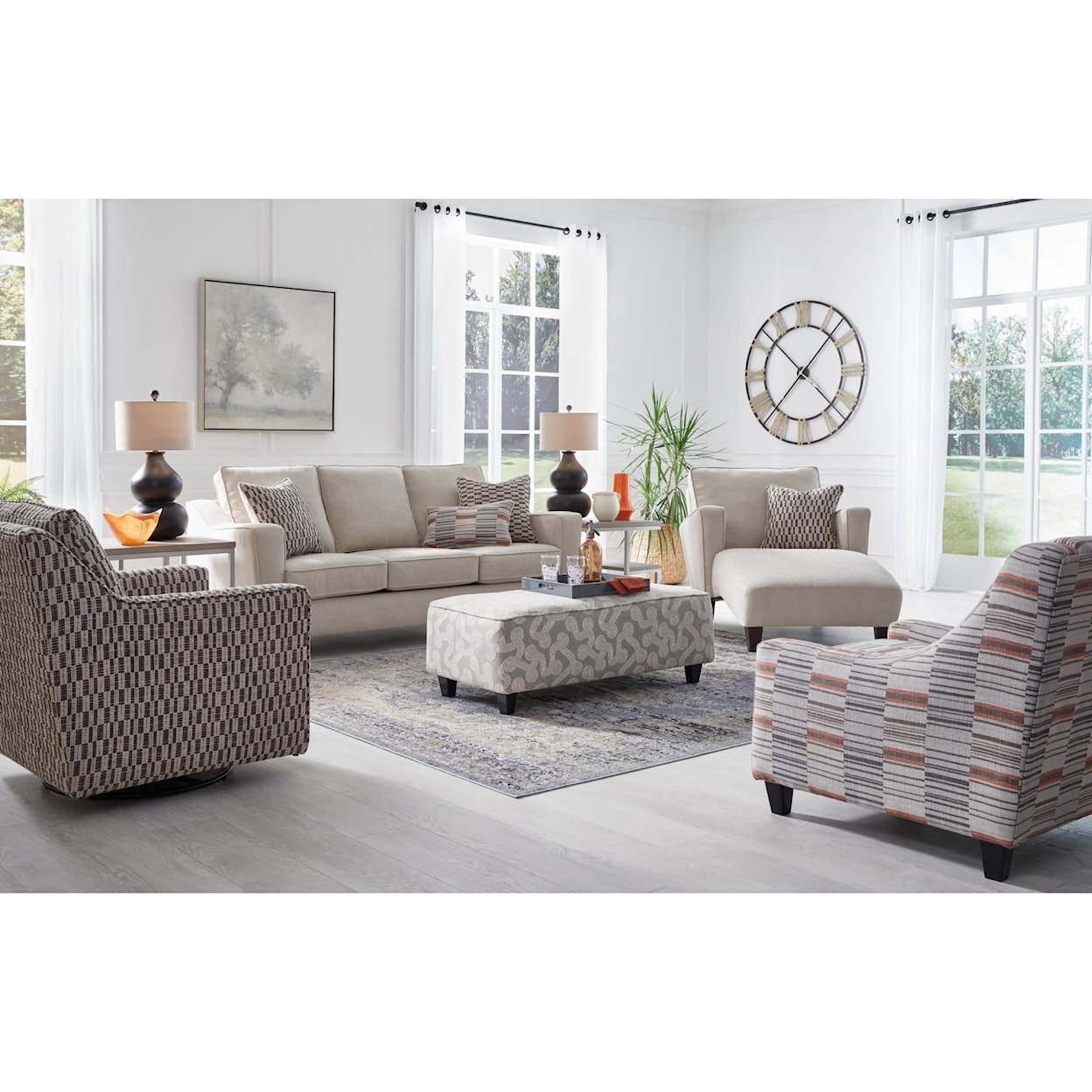Fusion Furniture 3005 STANLEY SANDSTONE Sofa and Chaise Lounge