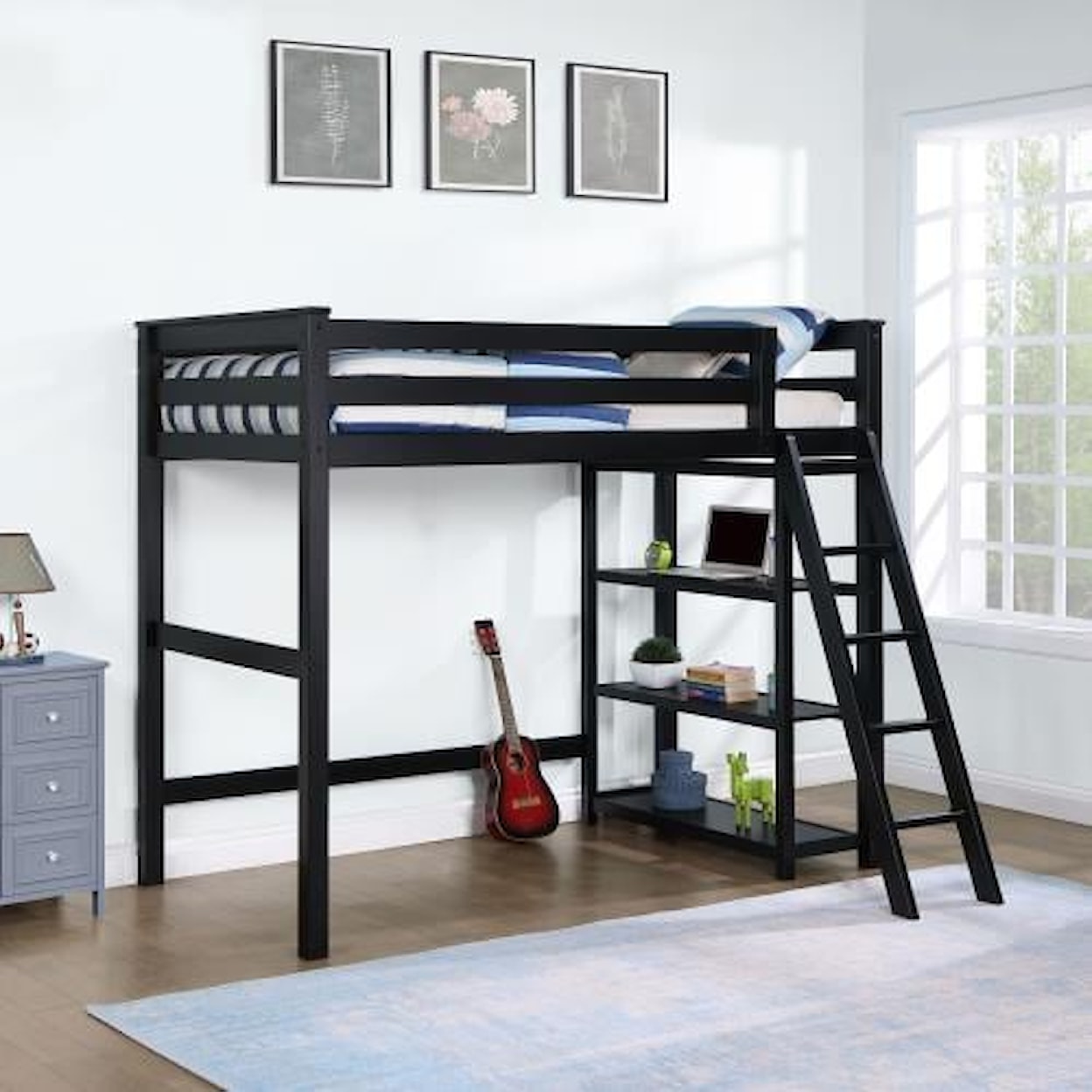 Coaster 46008 3-Shelf Wood Twin Loft Bed Black