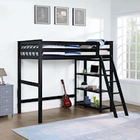 3-Shelf Wood Twin Loft Bed Black