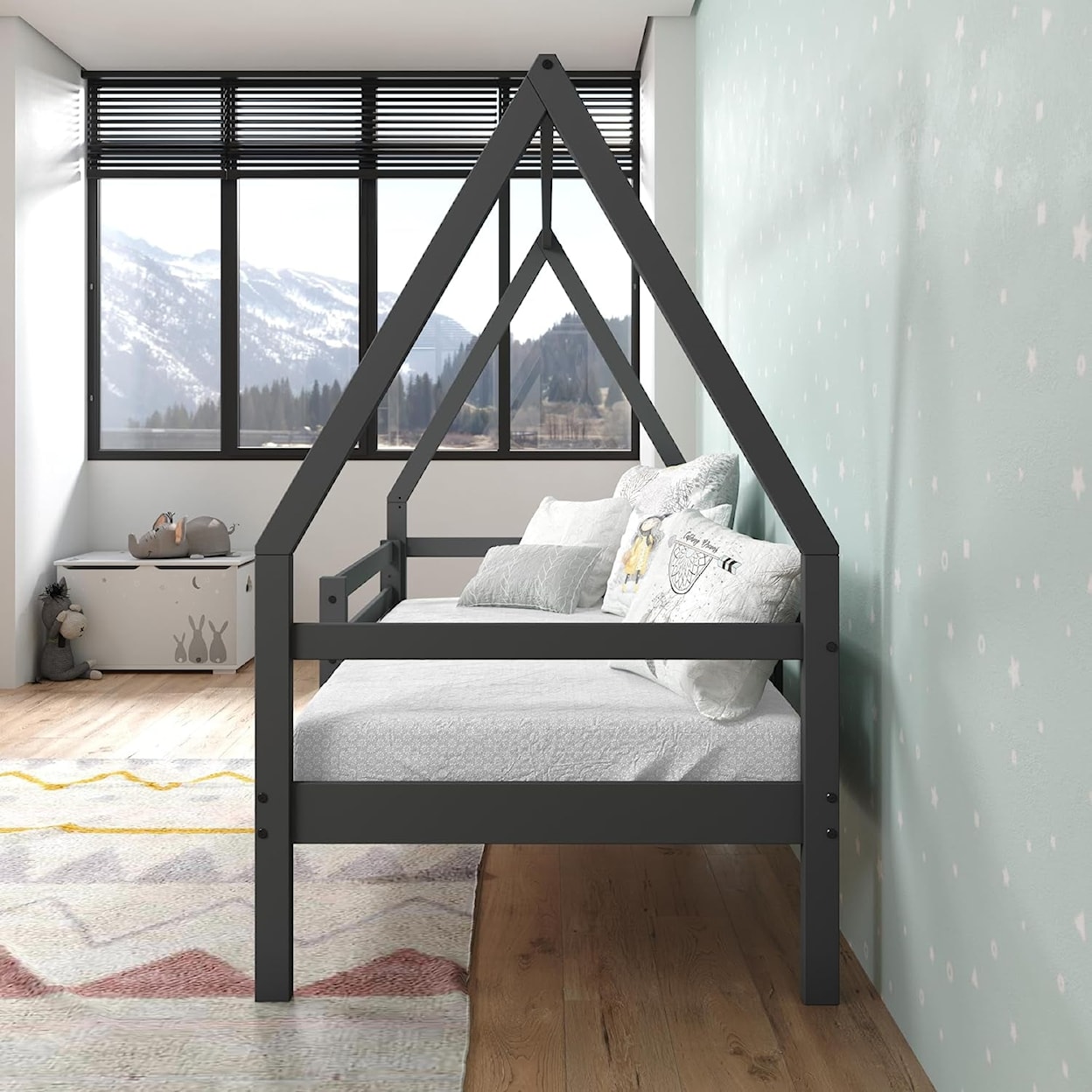 Donco Trading Co Tree House A-Frame Modern Twin Dark Grey House Bed