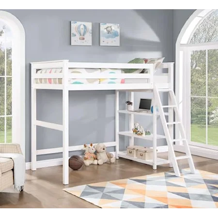 3-Shelf Wood Twin Loft Bed White