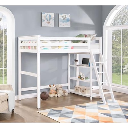 3-Shelf Wood Twin Loft Bed White