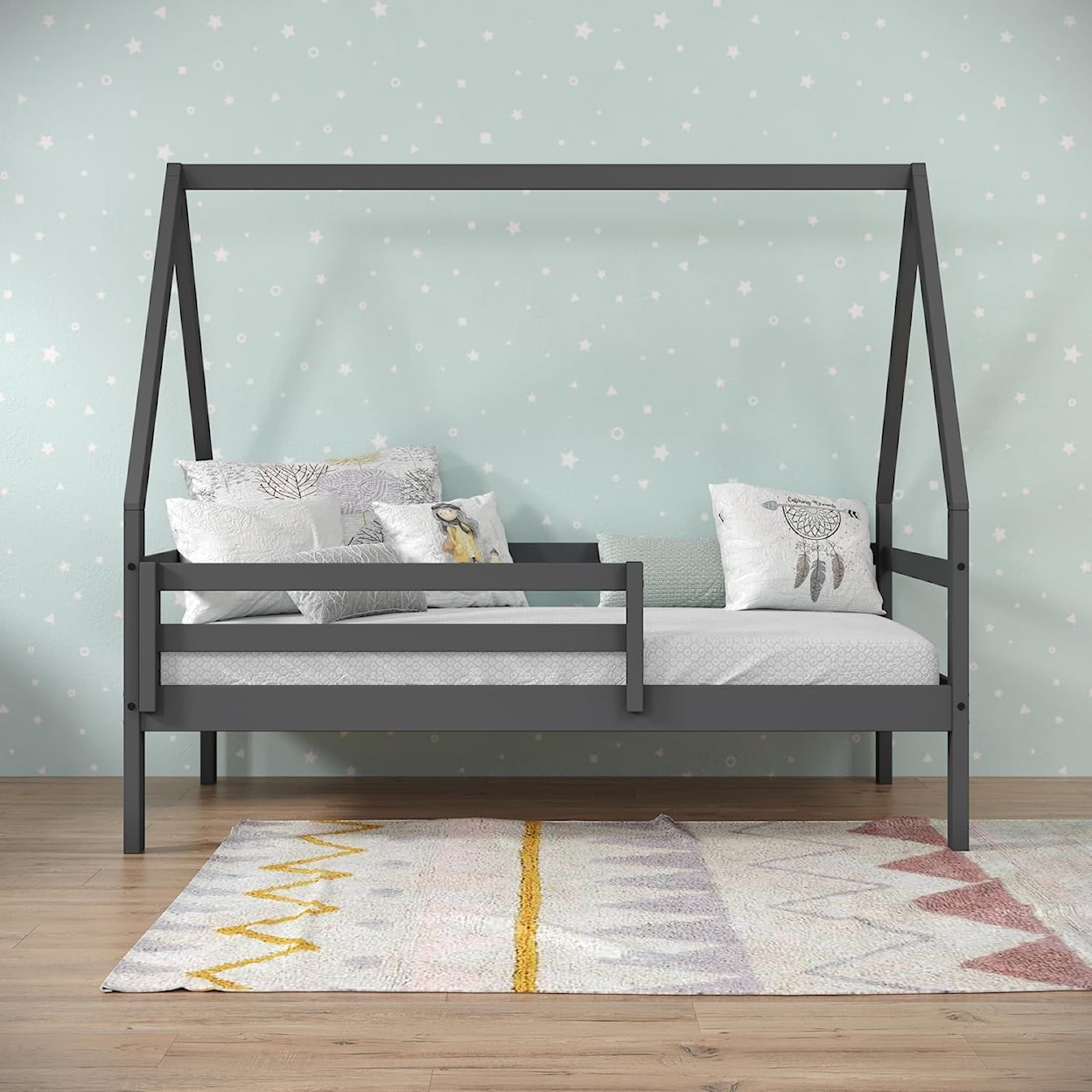 Donco Trading Co Tree House A-Frame Modern Twin Dark Grey House Bed