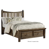 Traditional Queen Slat Poster Bed with 2-Drawer Storage Footboard