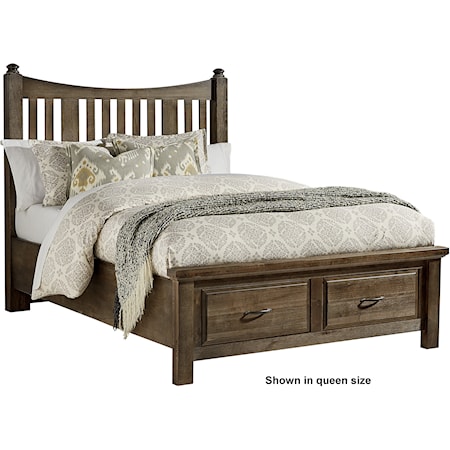 Traditional Queen Slat Poster Bed with 2-Drawer Storage Footboard