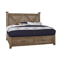 Rustic Farmhouse California King Barndoor Bed with Storage Footboard