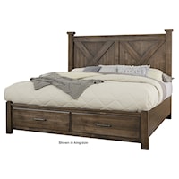 Rustic Farmhouse California King Barndoor Bed with Storage Footboard