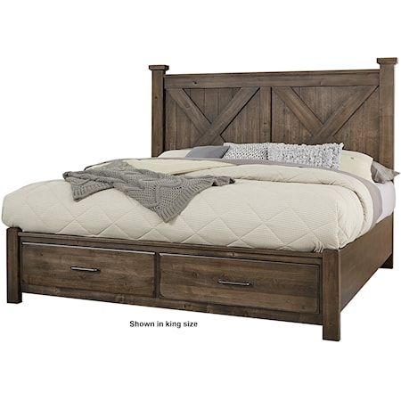 Rustic Farmhouse California King Barndoor Bed with Storage Footboard