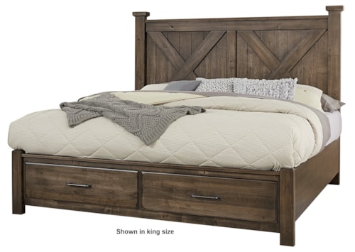 Rustic California King "X" Panel Bed with Footboard Storage
