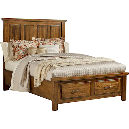 Transitional King Mansion Bed with 2-Drawer Storage Footboard