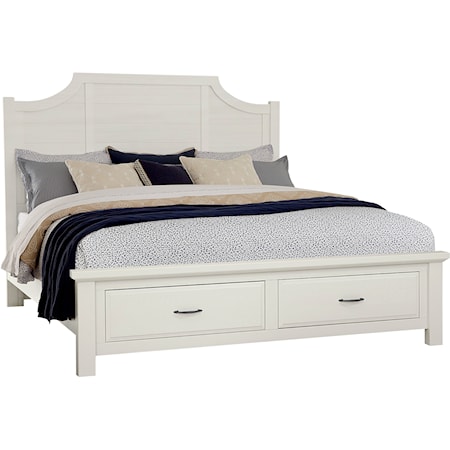Modern Farmhouse Queen Scalloped Bed with 2-Drawer Storage Footboard