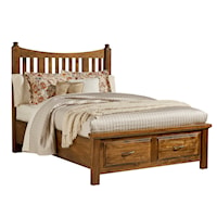 Transitional Queen Slat Poster Bed with 2-Drawer Storage Footboard