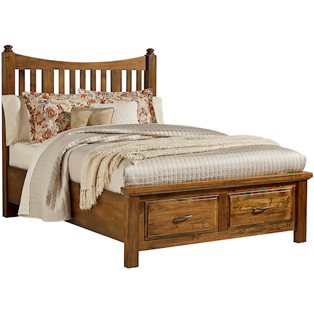 Transitional Queen Slat Poster Bed with 2-Drawer Storage Footboard