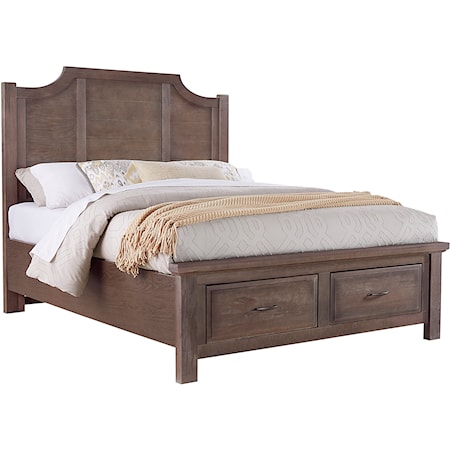 Traditional Queen Scalloped Bed with 2-Drawer Storage Footboard