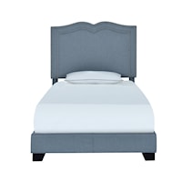Glam Shaped Double Nailhead Trim Twin Upholstered Bed in Classic Blue