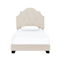 Transitional Saddle Tufted Twin Upholstered Bed in Cream