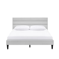 Horizontally Channeled Upholstered King Platform Bed in Light Gray