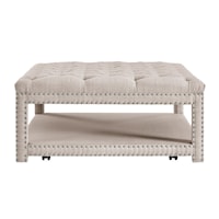 Glam Beige Button Tufted Cocktail Ottoman with Casters