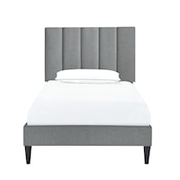 Contemporary Vertically Channeled Twin Upholstered Platform Bed in Gray