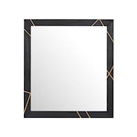 Wood & Metal Inlay Dresser Mirror in Black and Gold