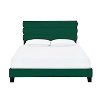 Contemporary Queen One Box Velvet Slat Bed in Emerald