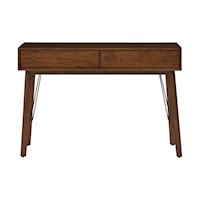 Mid-Century Modern Distressed Walnut Two Drawer Accent Storage Console Table