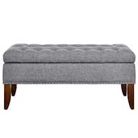 Transitional Hinged Top Button Tufted Storage Bed Bench in Ash Grey