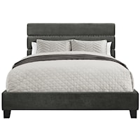 Horizontally Channeled All-In-One Queen Upholstered Bed in Rave Thunder