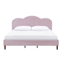 Transitional Arched Upholstered King Platform Bed in Blush Rose Velvet