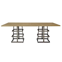 Rectangular Dual Pedestal Wood and Metal Dining Table