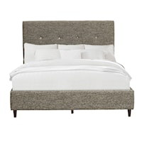 Mid-Century Modern Upholstered King Bed in Grey Heather
