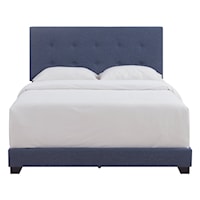 Transitional Biscuit Tufted Queen Bed in Heathered Denim Blue