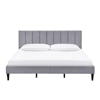 Vertically Channeled Upholstered Super King Platform Bed in Gray