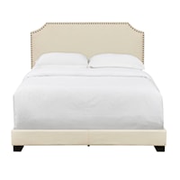Transitional Clipped Corner Full Upholstered Bed in Cream