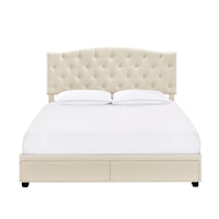Transitional King Tufted Storage Bed in Linen
