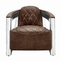 Transitional Riveted Leather Aviation Arm Chair in Barrel Brown