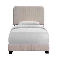 Mid Century Modern Channeled Twin Upholsted Bed in Creamy Beige