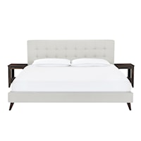 King Mid-Century Modern Bed and Nightstand Combination in Fog